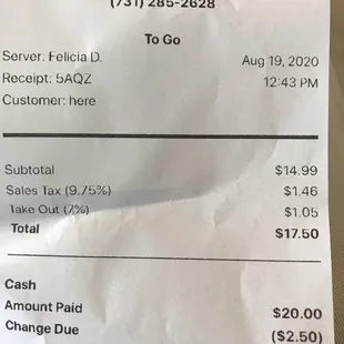 7% fee added for takeout? Really, in a Covid environment??? Shame on you Neil