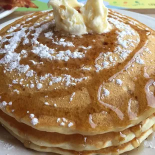 3 buttermilk pancakes with meat for $5.95