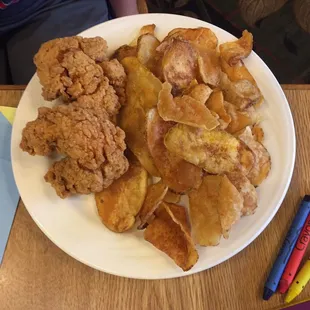 Kids chicken tenders and homemade chips