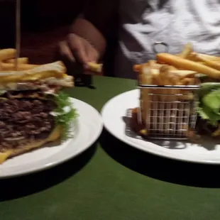 The Monster Burger for two: 2.5 lbs of meat, 6 strips of bacon, grilled cheeses as buns and a pound of fries.....super yummy!!!