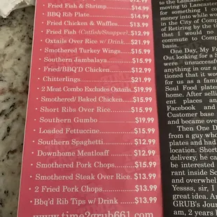 Menu prices.