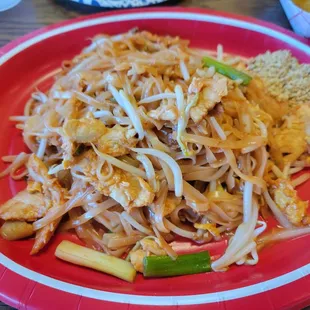 Pad Thai. Served with crushed peanut on the side.