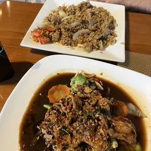 two plates of food on a table