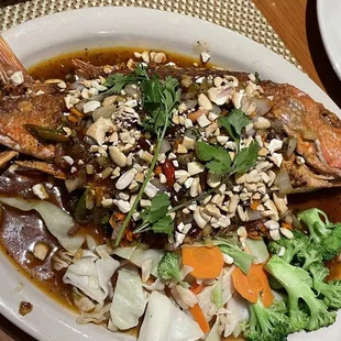 Red Snapper in spicy tamarin sauce.  Delicious!