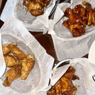 Garlic dry rub, honey Bbq, Korean Bbq and spicy Jamaican Jerk wings - delicious!