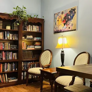 a dining room table and chairs