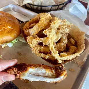 Cajun wings and fried onion rings