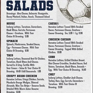 a menu for salads