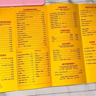 Menu; as of March 2024