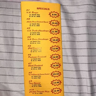 Menu; as of March 2024