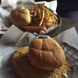 Hamburger with fries and a tenderloin very good I must say