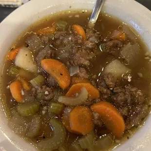 Bratwurst soup. Yep, brat soup. Delicious! Had to be homemade. I would definitely order again!