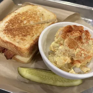 Deluxe grilled cheese with potato salad. All yummy!