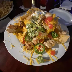 Chicken nachos, the seasoning on the chicken