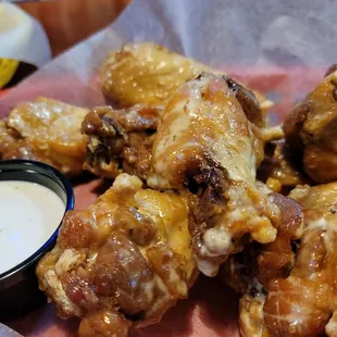 a basket of chicken wings
