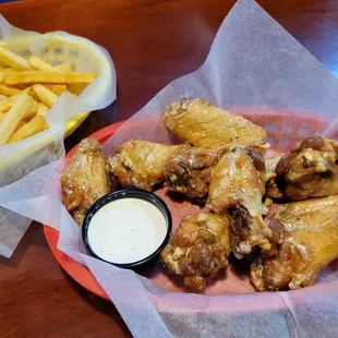 chicken wings and fries