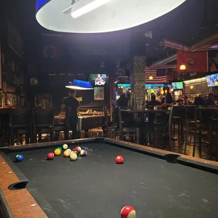 a pool table with balls on it