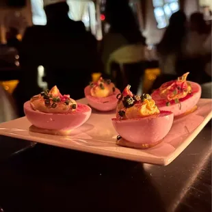 Deviled Eggs ($6) pickled beet
