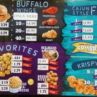 a menu for a fast food restaurant
