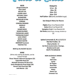 Drink menu