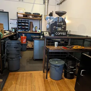 a coffee grinder in a coffee shop