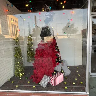 The Exterior Holiday Windows with the Christmases Past Theme @ Timeless Furnishings in Bakersfield CA.