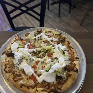 Taco pizza with carne asada (size small)