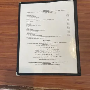 a menu on a table