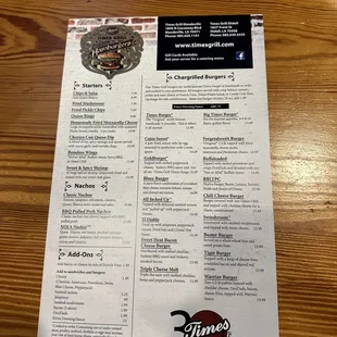 Times Grill&apos;s Menu