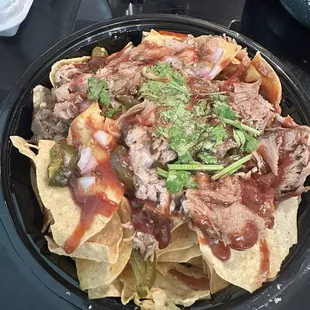 Pulled pork nachos (queso was in a separate bowl)