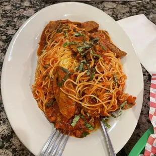 Vermicelli All Arrabbiata with sausage: $15.95, wasn&apos;t my favorite