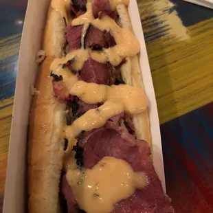 Pastrami Rueben hotdog.