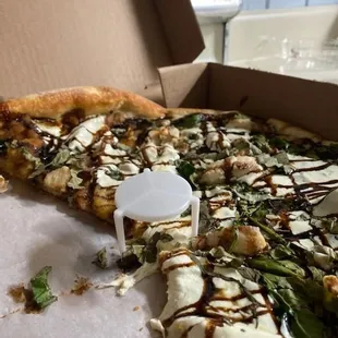 Chicken,balsamic,eggplant pizza! Calling all Ninja Turtles;)1/2 eaten,sorry#notsorry.