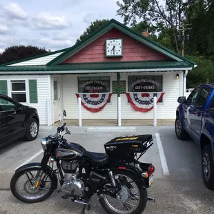 a motorcycle parked in front of it