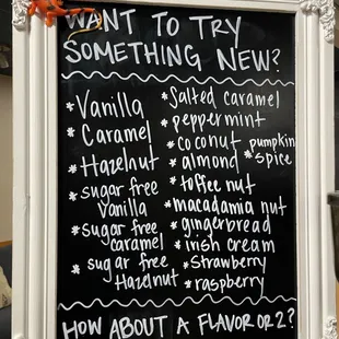 a blackboard with a list of items on it