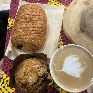 Mocha, with breakfast pastries