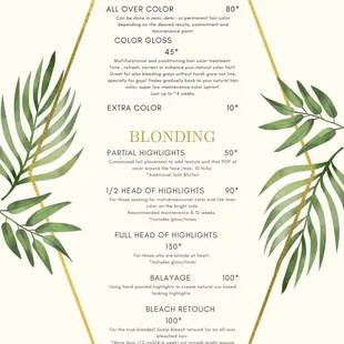 Service Menu and Pricing
