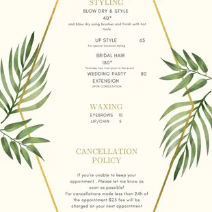 Service Menu and Pricing