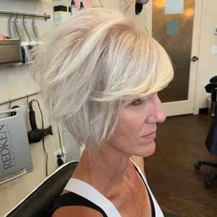 Platinum blonde color and cut