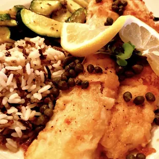 The Walleye with wild rice and a zucchini/squash medley