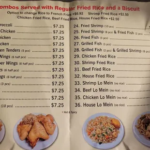 Menu combo specials