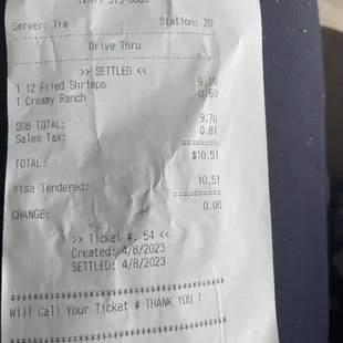 The receipt of what I purchased