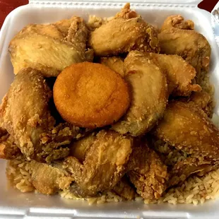 10pc wings w fried rice &amp; biscuit