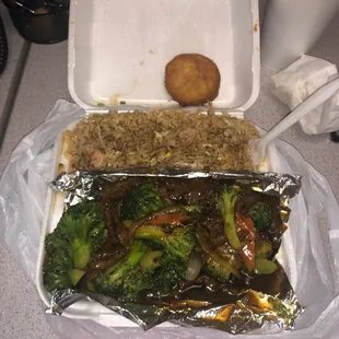 Medium beef broccoli with shrimp fried rice. No way I can finish this for lunch.