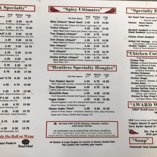 Sandwich menu