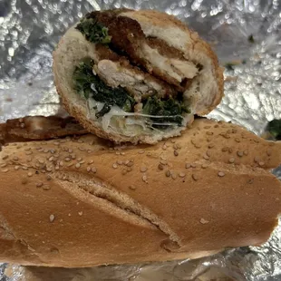 Chicken with Sharp Provolone Cutlet Sandwich - spinach added. Tasty, their breading has some sweetness too it. Not bad at all.