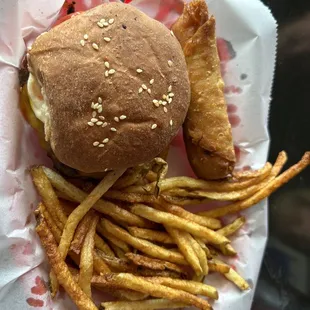 All American Burger and hand cut fries.  Egg roll too.