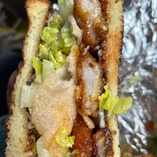 Honey walnut prawn sandwich.