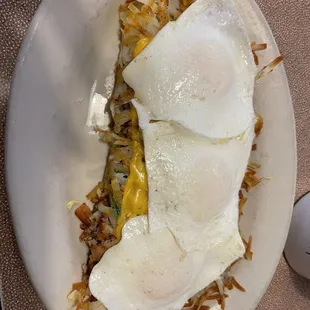 two eggs and hash browns