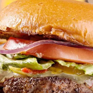 a hamburger and french fries